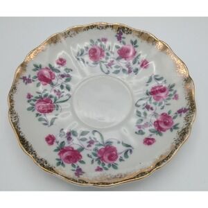 Vintage Fred Roberts Bone China Single 6" Saucer Pink Rose Sponged‎ Gold Trim